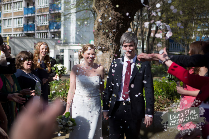 Bride and Groom with confetti